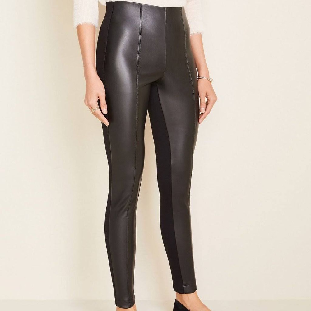 NWT Ann Taylor Faux Leather Black Leggings, Size 10